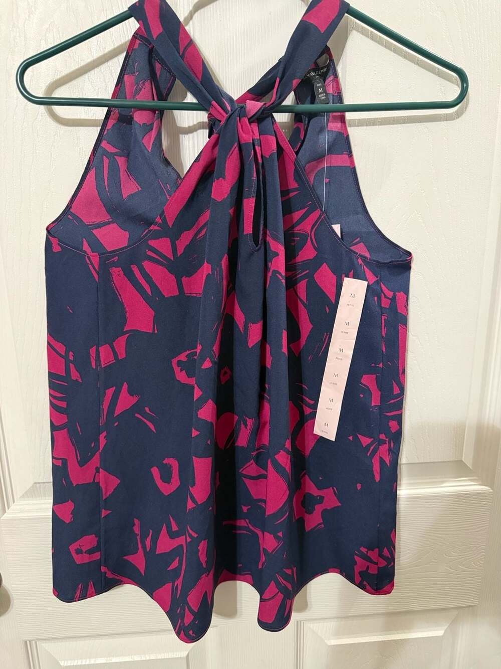 Banana Republic Halter Top Size PM Petite Blue Pink Abstract Graphic Print